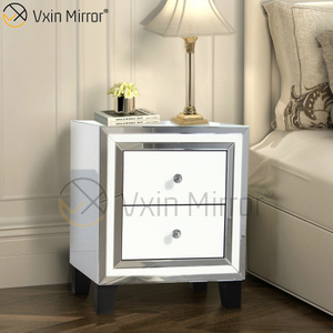 Hot Sale Home White Glass Furniture 2 Drawers Mirrored Cabinet Chest WXF-786