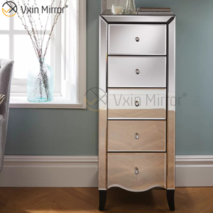Vxin WXF-007 Elegant Living Room Silver Glass Crystal Nightstand Side Table Mirrored Bedside Table