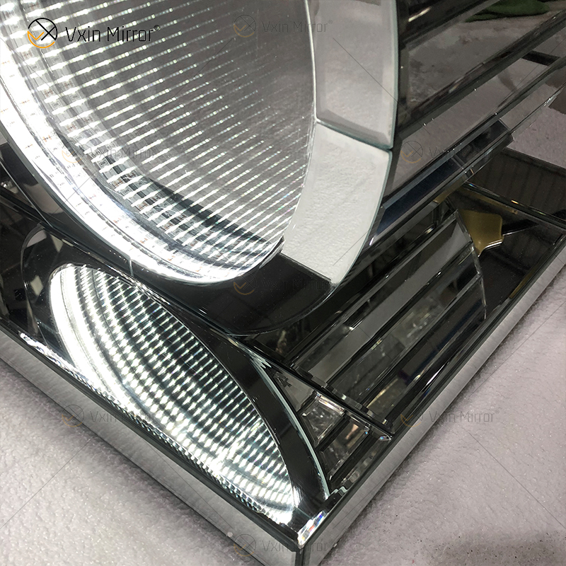 Silver Table LED 3d CoffeeTable Illuminated Infinity Mirror Tunnel Sparkle Mirrored O Shaped Console Table Side Table WXF-290