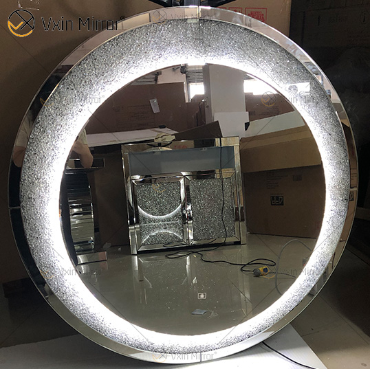 New Design Hot Sale WXM-2594 3 Color Light LED Silver Crystal Round Simple Fashion Diamond Decoration Makeup Mirror