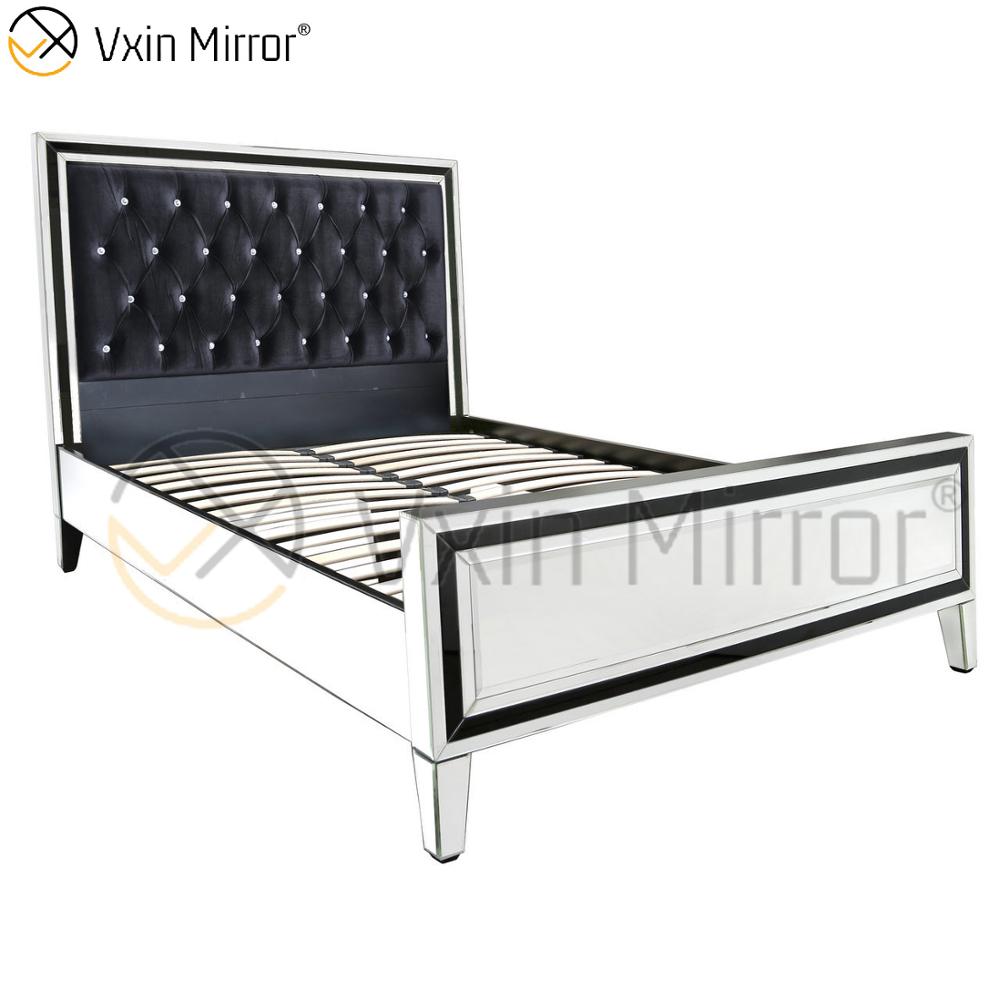 Black Frame Silver Glass Mirrored King Mirror Bed Furniture