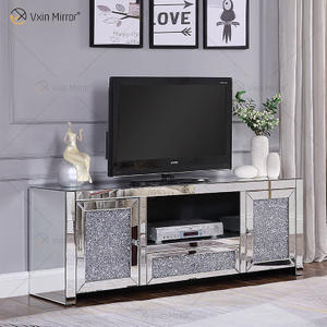 Wholesale WXF-097 Mirrored Living Room Furniture Crushed Diamond Silver Cabinet 2 Drawer Mirror TV Stands