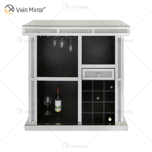 Vxin Home Decor WXF-142 Silver Mirored Crushed Diamond Tall Wine Cabinet with One Drawers