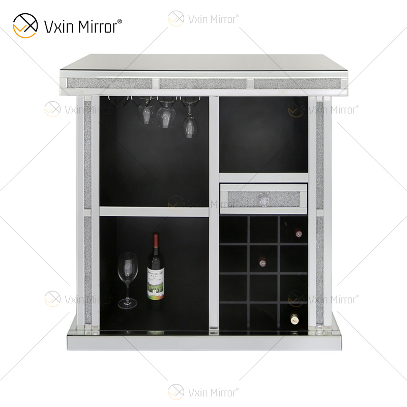 Vxin Home Decor WXF-142 Silver Mirored Crushed Diamond Tall Wine Cabinet with One Drawers