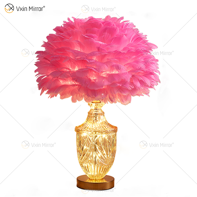Factory Supply Gorgeous Feather Glass Table Lamp with LED for Bedroom