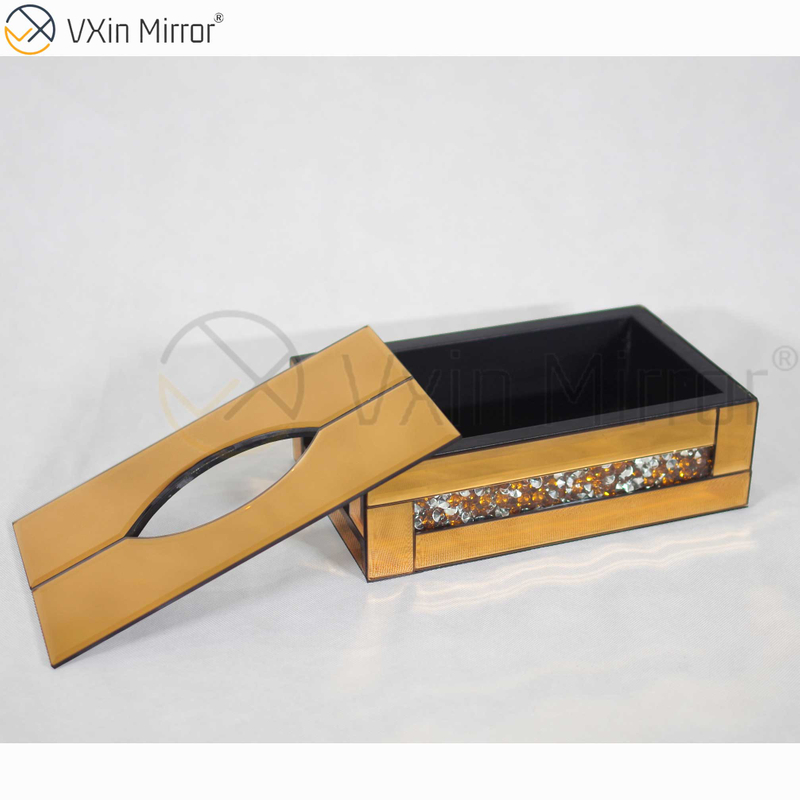Vxin Mirror WXB-001 Brown Luxury Glass Crushed Diamond Tissue Box Mirror Tissue Box