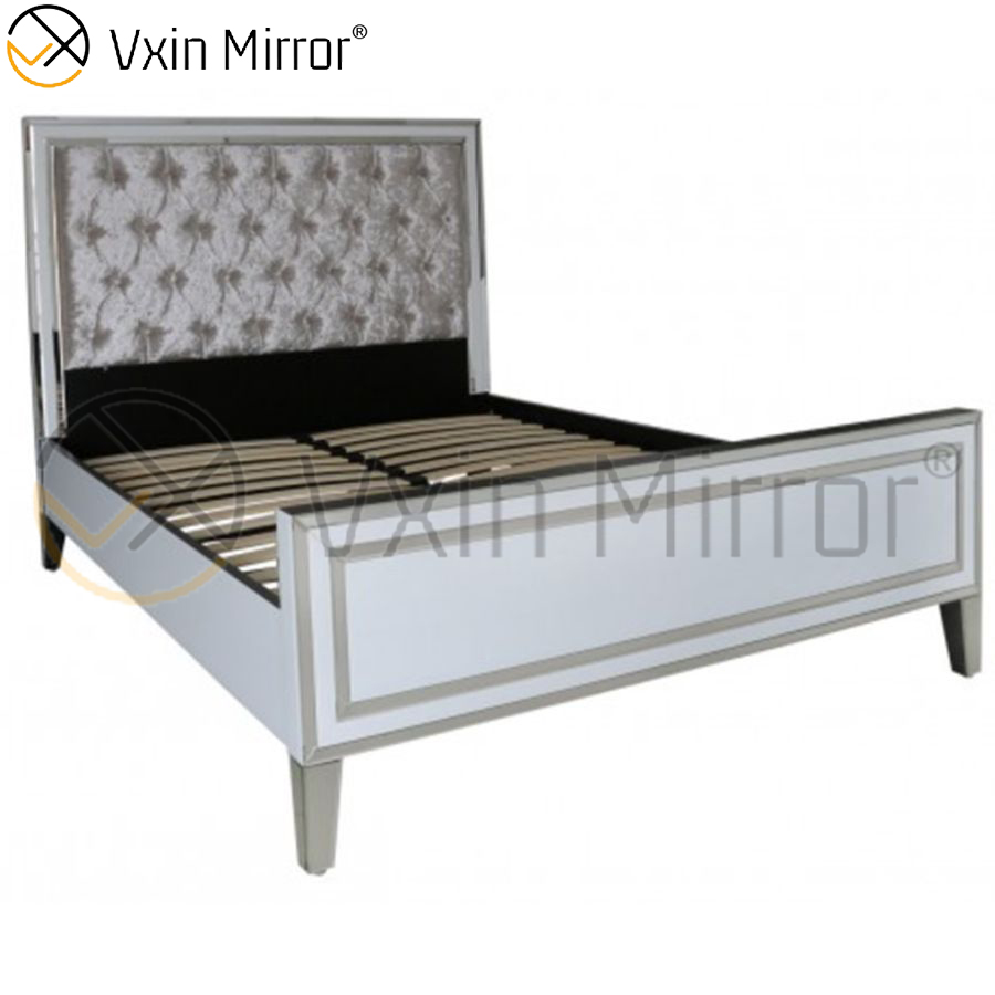 Supply Silver Frame White Glass Mirrored King Bed Furniture Manufacturers