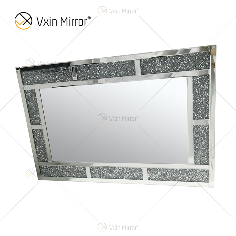 Rectangle Popular WXM-1787 Wall Decor Silver Crushed Diamond Wall Hanging Mirror