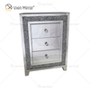 Good Quality Silver Crushed Diamond Frame Nightstand Bedside Table with 3 Drawer Mirrored Bedside Table