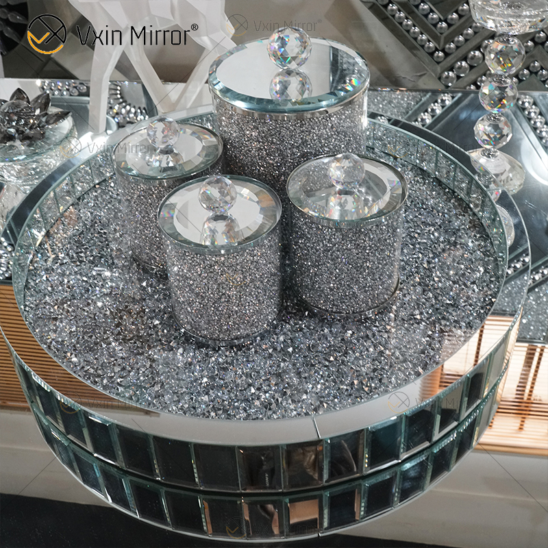Home Decor Crushed Diamond Mirrored Crystal Jar for Coffee Table Sofa Mirror Side Table WXMT-015