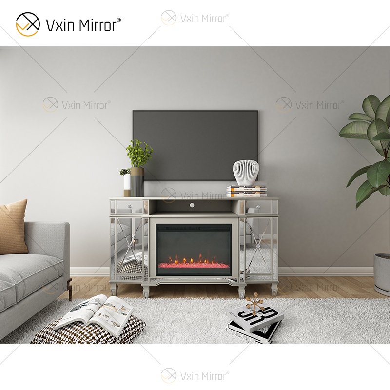 Kellington Mirrored Fireplace Media Console Electric Fireplace Mirrored Fireplace TV Stands Cabinet WXF-413