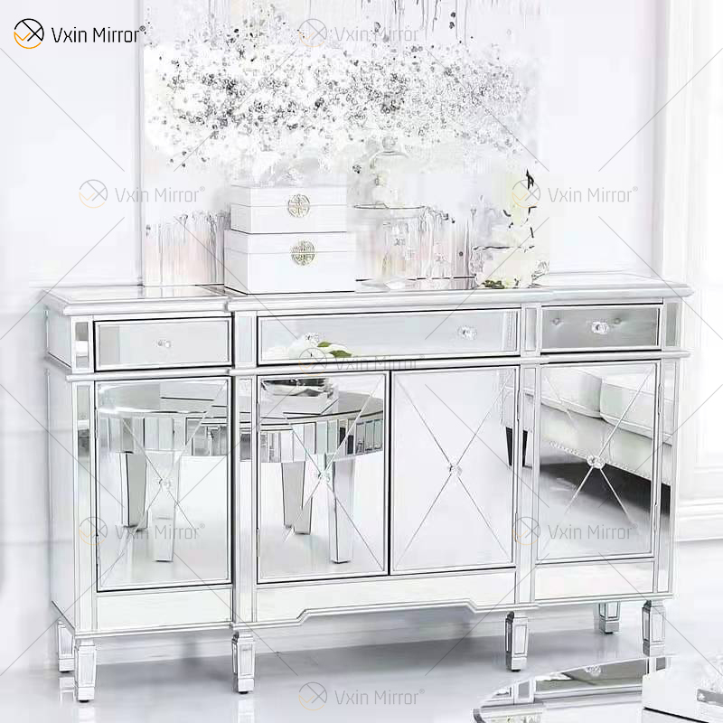 WXF-027-1 Luxury Glass Houseware Mirored Cupboard Cabinet With Muti Drawers