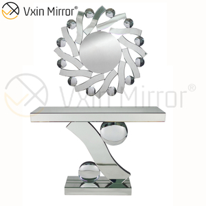 High Quality Custom Vxin Mirror Modern Crystal Furniture Silver Consol Table with The Wall Mirror