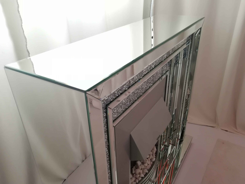 Modern Home Decor Living Room Mirror Fireplace Sparkle Diamond Crush Mirrored Furniture Electric Fireplace WXWF-044