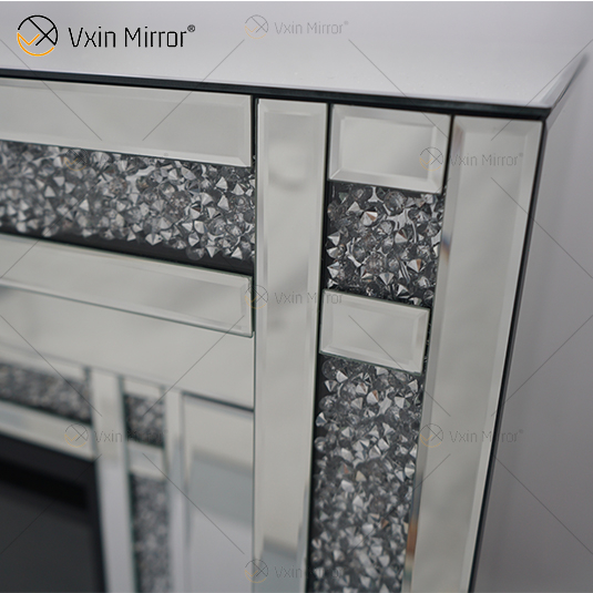 Diamond Luxury Popular Crush Sparkle Crystal Double Band Mirrored WXWF-1109 Fireplace Surround with Electric Mirror Fireplace