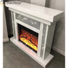 Luxury Indoor Crushed Diamond Crystal White Glass Mirror Fireplace in Living Room Furniture WXWF-1108