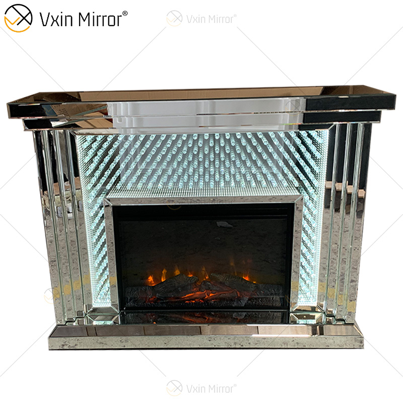 Tunnel Infinity Lights WXWF-1097A Luxury Crystal Mirror Fireplace with LED Light Electric Mirrored Fireplace For Living Room