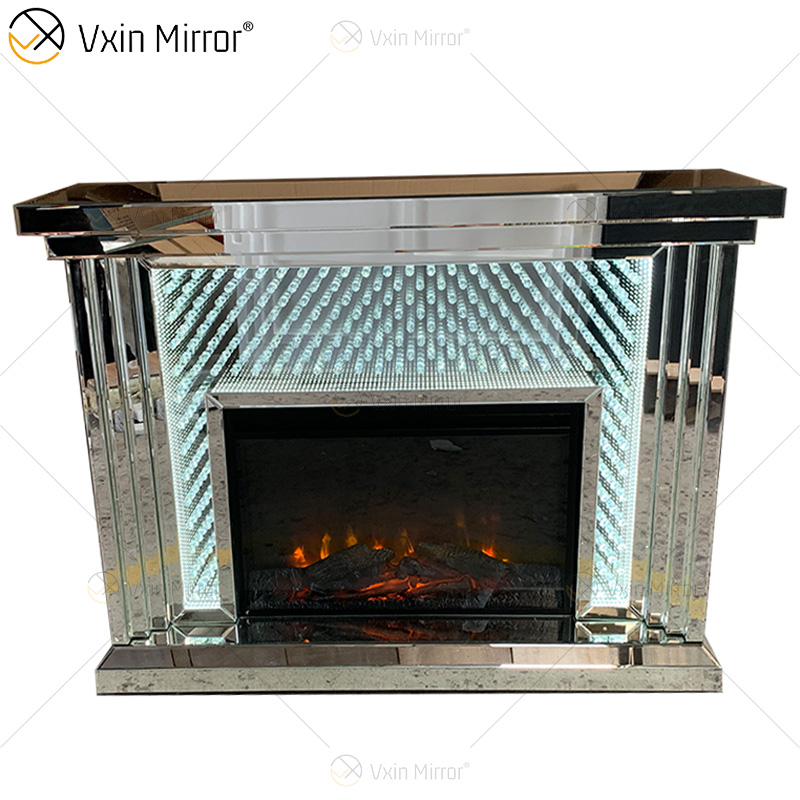 Tunnel Infinity Lights WXWF-1097A Luxury Crystal Mirror Fireplace with LED Light Electric Mirrored Fireplace For Living Room