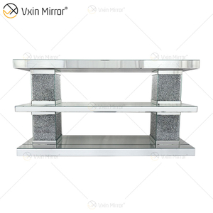 Luxury Furniture Diamond Silver Mirrored Glass Rectangle Coffee Table