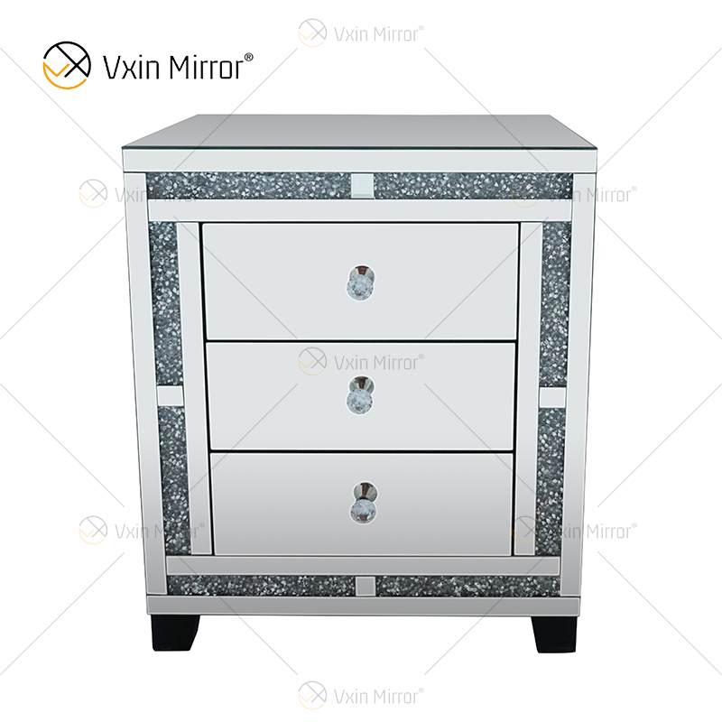 Hot Sell Mirrored Bedroom Furniture Set Wardrobe Black Crushed Diamond Mirrored Bed With Bedside Table