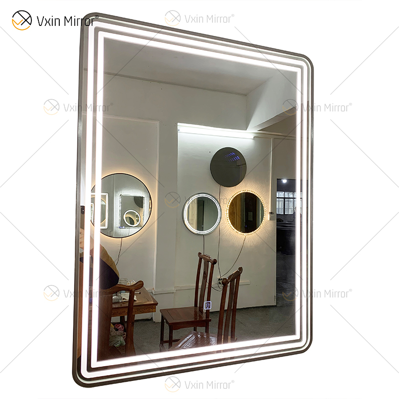 WXDL-121 LED 3 Color Light Waterproof Power Supply Silver Frame Copper-free Environmental Protection Mirror