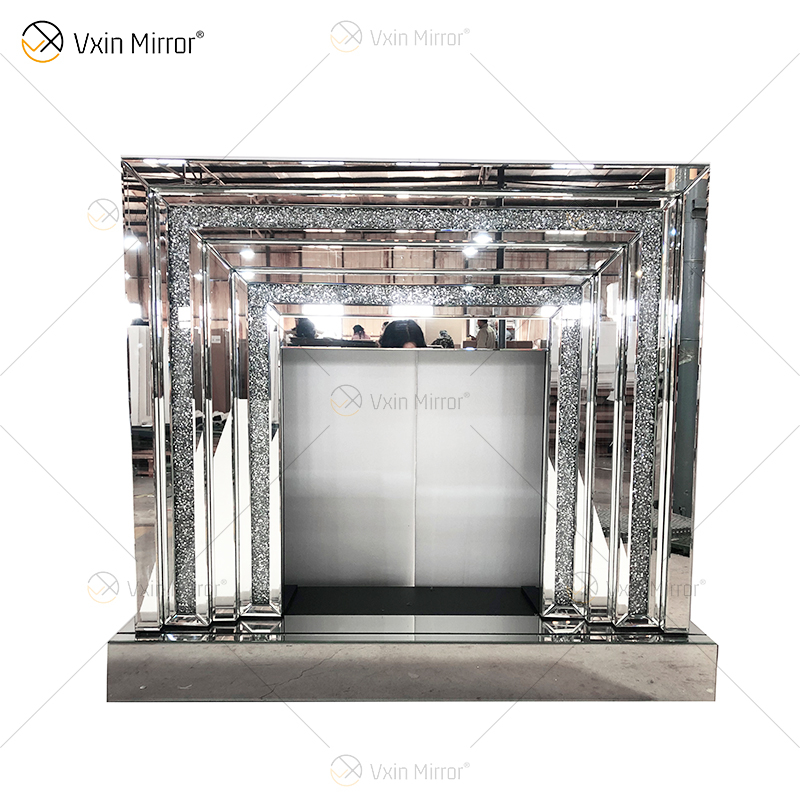 WXWF-1093 Floating Sparkle Crystal Diamonds Mirror Fireplace with Inserts in Hot Sell Customizable