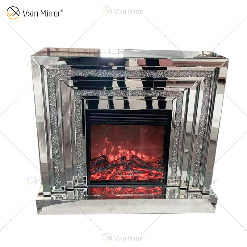 WXWF-1093 Floating Sparkle Crystal Diamonds Mirror Fireplace with Inserts in Hot Sell Customizable