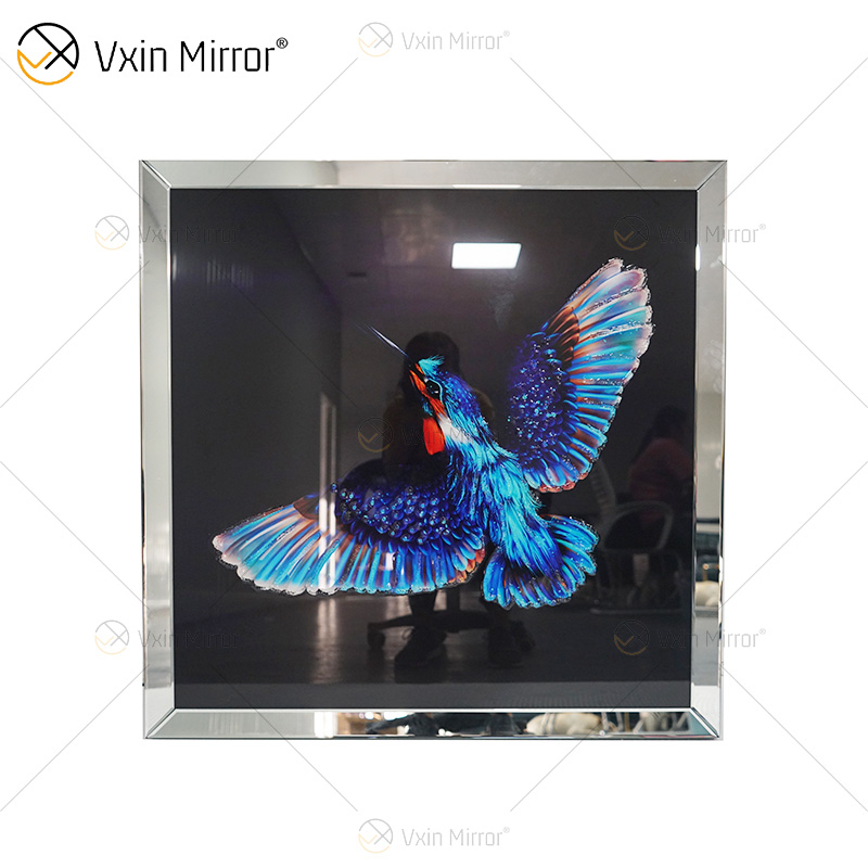 Crystal Porcelain Painting Blue Bird Frame Decorative Mirror Wall Art