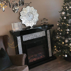 Silver Crushed Diamond Black Frame Mirror Fireplace Electric Fireplace For Living Room Sofas WXWF-042-1