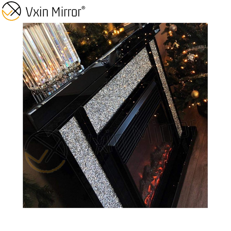 Silver Crushed Diamond Black Frame Mirror Fireplace Electric Fireplace For Living Room Sofas WXWF-042-1