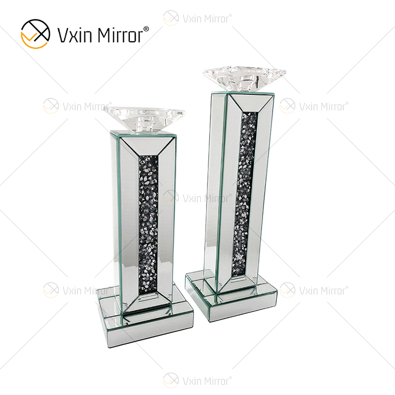 Customizable Name Modern Elegant WXP-002 Silver Crushed Diamond Mirrorr Candle Holder