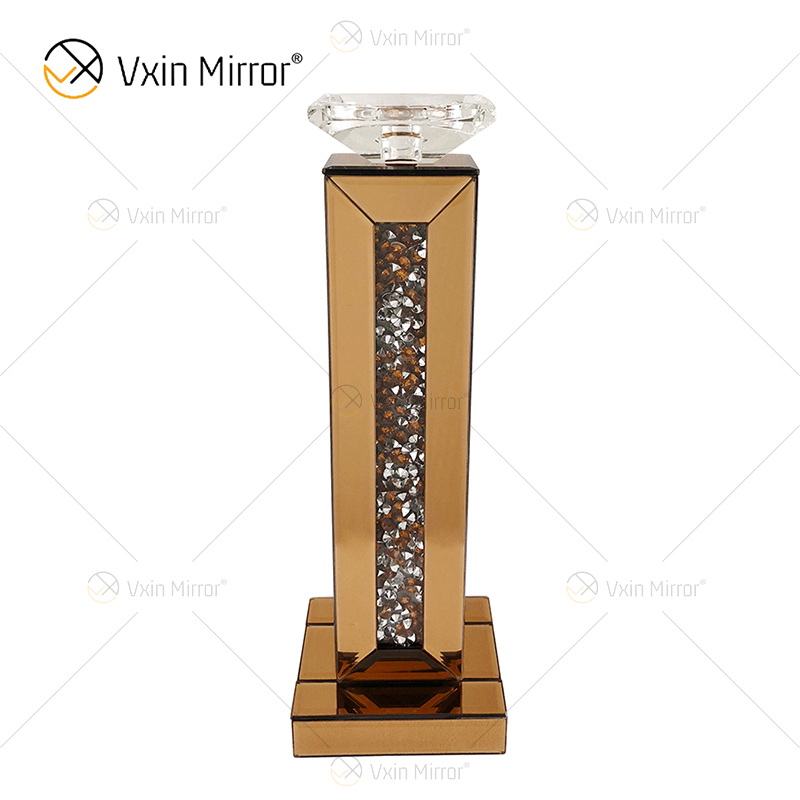 Customizable Name Modern Elegant WXP-002 Silver Crushed Diamond Mirrorr Candle Holder