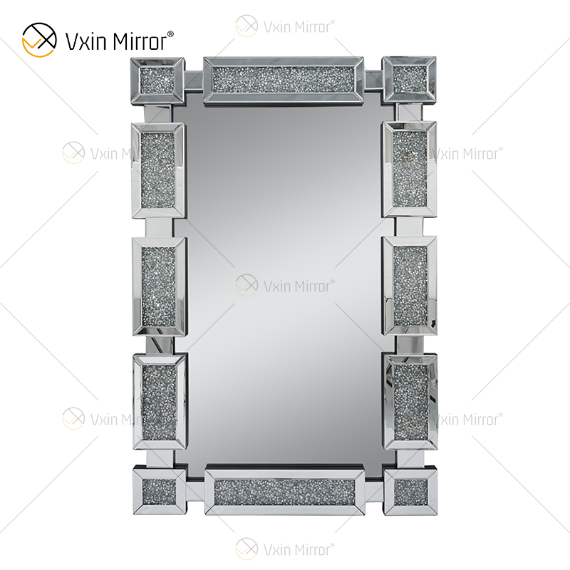 Rectangle New Design Vxin WXM-1149 Wall Decor Silver Crushed Diamond Wall Hanging Mirror Wall Mirror