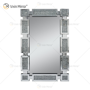 Rectangle New Design Vxin WXM-1149 Wall Decor Silver Crushed Diamond Wall Hanging Mirror Wall Mirror