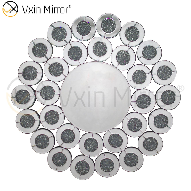 Wall Decoration Silver WXM-1014 Crushed Diamond Glass Wall Hanging Mirror