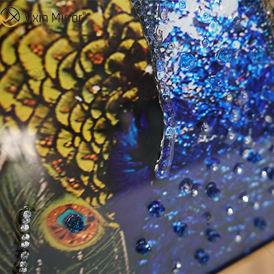 Luxury Crystal Porcelain Painting Peacock Covered Frame Decorative Mirror Wall Art