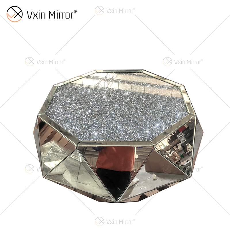Homemade WXF-1037 A Triangle Silver Glass Diamond Modern Coffee Table Mirrored End Table