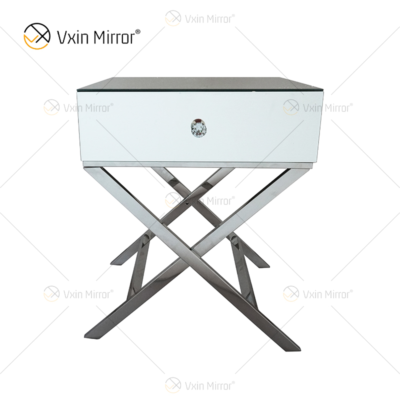 Vanity Modern WXF-046 Silver Stainless Steel Furniture Crystal Nightstand With 1 Drawers Mirrored Bedside Table