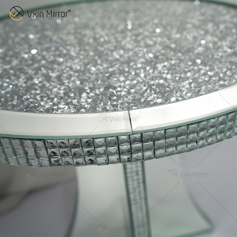 Luxury Hallway Crushed Diamond Crystal Mirror Cabinet Round Silver Mirrored Bedside Table Sofas Coffee Table Furniture WXF-145