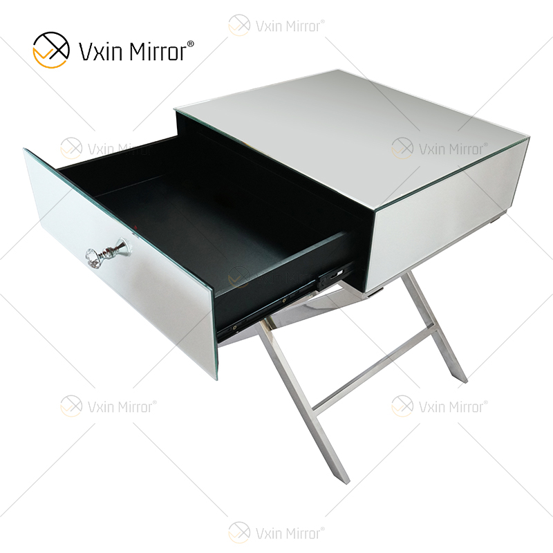 Vanity Modern WXF-046 Silver Stainless Steel Furniture Crystal Nightstand With 1 Drawers Mirrored Bedside Table