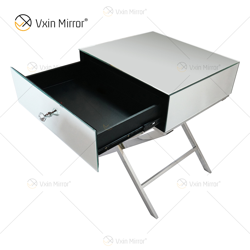 Vanity Modern WXF-046 Silver Stainless Steel Furniture Crystal Nightstand With 1 Drawers Mirrored Bedside Table