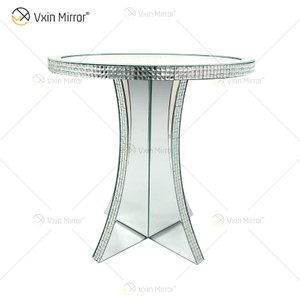 Luxury Hallway Crushed Diamond Crystal Mirror Cabinet Round Silver Mirrored Bedside Table Sofas Coffee Table Furniture WXF-145