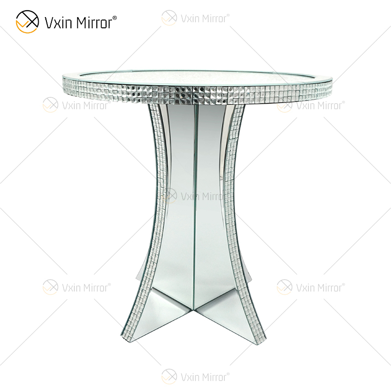 Luxury Hallway Crushed Diamond Crystal Mirror Cabinet Round Silver Mirrored Bedside Table Sofas Coffee Table Furniture WXF-145