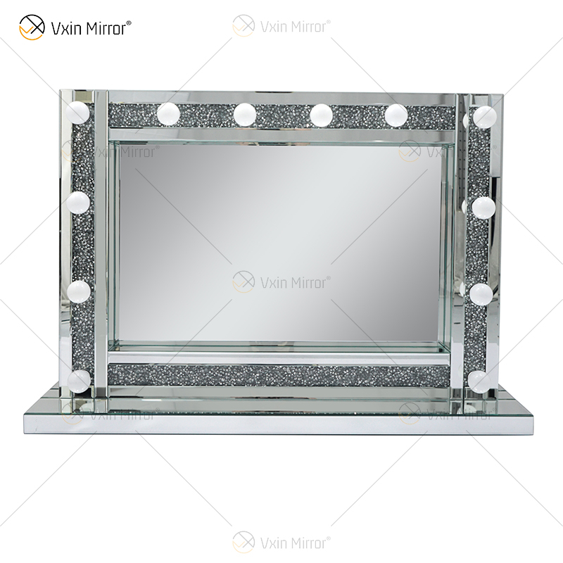Venetian Styles WXDL-105 Silver Crystal Lighted Dressing Table Mirror with 12 Bulbs for Living Room Sofas