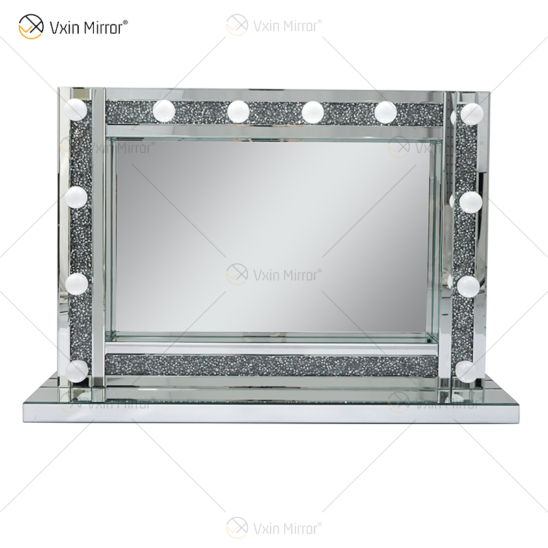 Venetian Styles WXDL-105 Silver Crystal Lighted Dressing Table Mirror with 12 Bulbs for Living Room Sofas