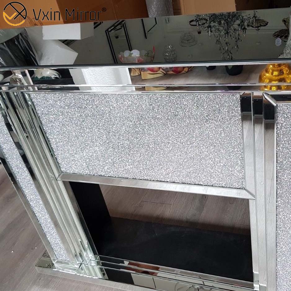 Living Room Furniture Luxury Style LED Crushed Crystal Diamond Mirror Fireplace