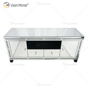 Vxin Mirror Furniture Crushed Diamond Silver TV Cabinet Mirror TV Stands with 2 Drawers
