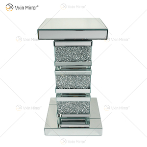 Vxin Elegant WXF-135 Home Decor Crushed Diamond End Table Silver Mirror Furniture Side Table