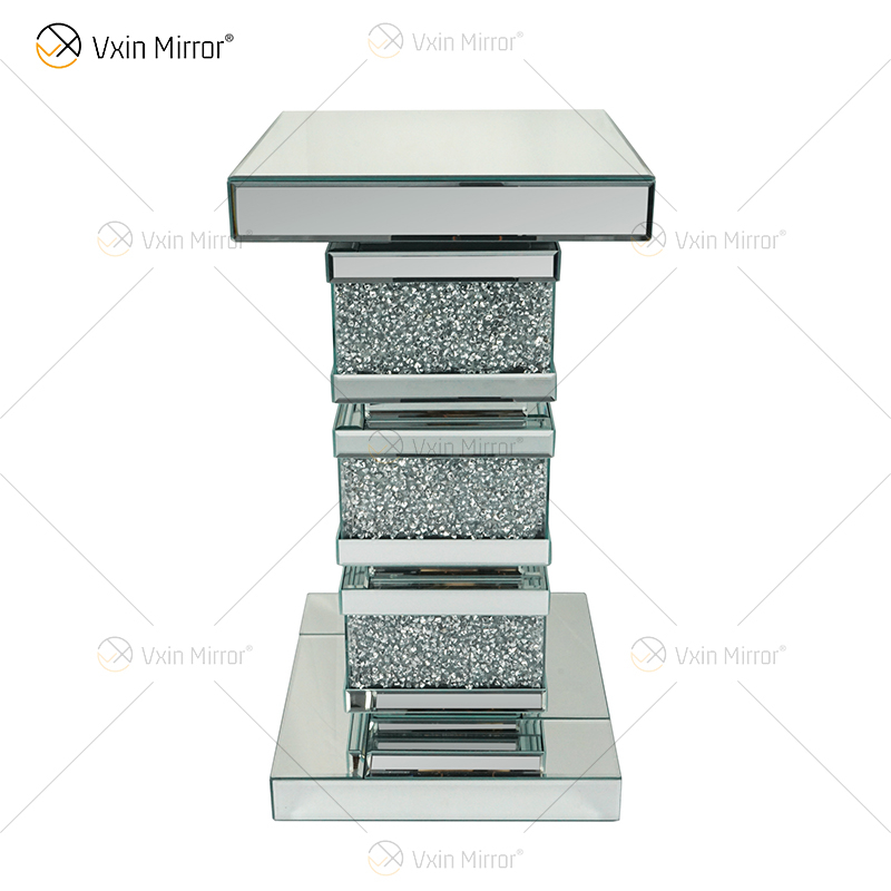 Vxin Elegant WXF-135 Home Decor Crushed Diamond End Table Silver Mirror Furniture Side Table