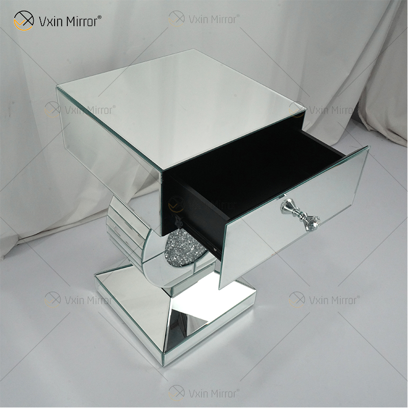 Factory Supply Vxin End Table WXF-157 Silver Crushed Diamond Mirror Side Table with Drawer
